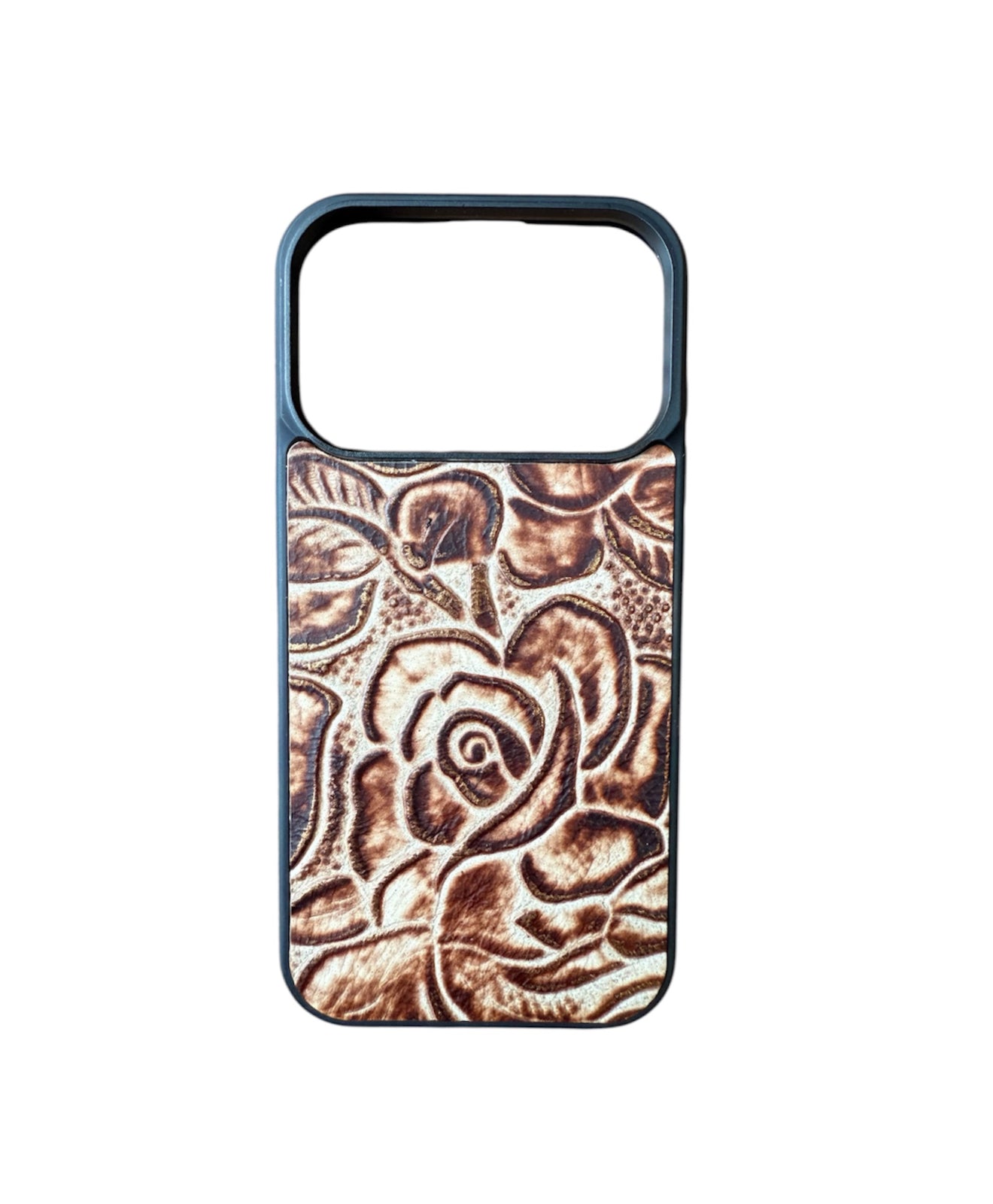 A8959 - IPhone 17 Pro Tooled Leather w Rubber Case - Rawhide Western Wear 
