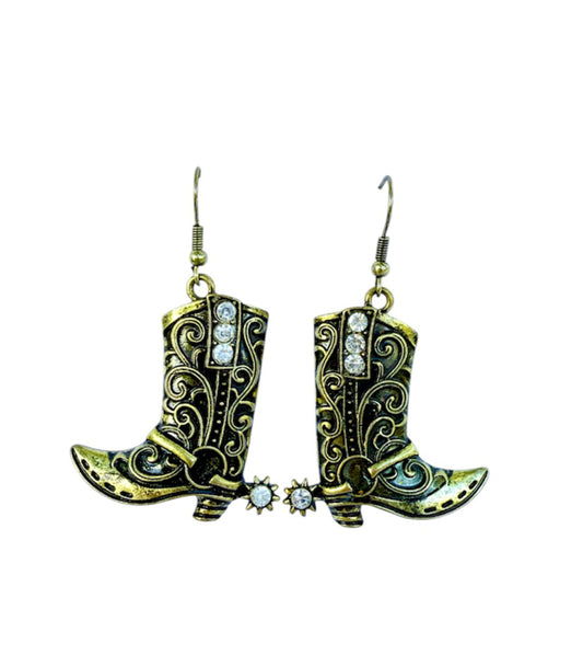 J6429A - Antique Bronze Colour Boot Charm Earrings