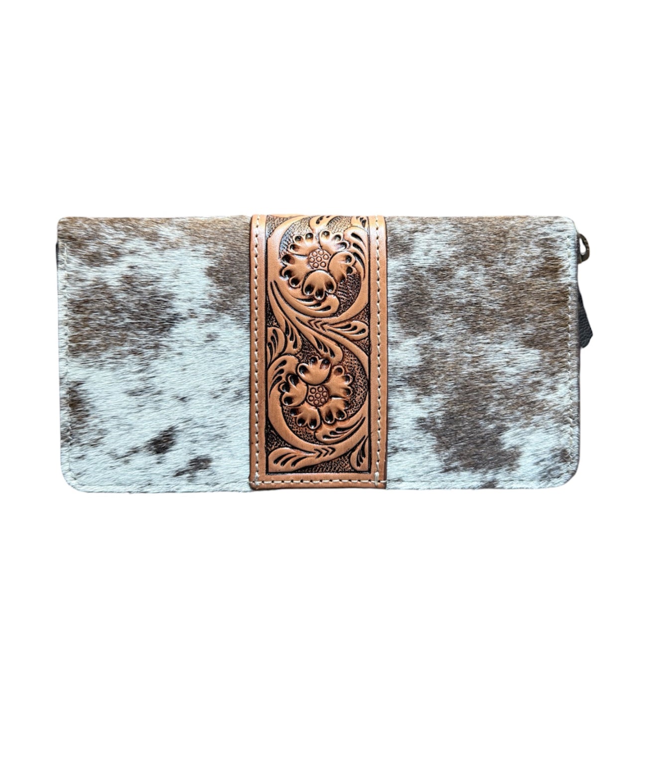 AW21C - Tooling Leather Cowhide Zippered Wallet