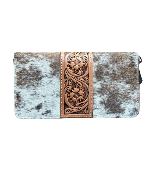 AW21C - Tooling Leather Cowhide Zippered Wallet - Rawhide Western Wear 