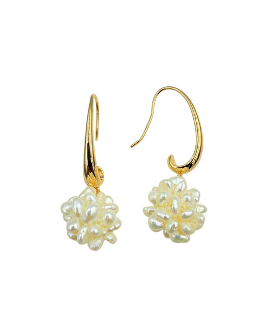 J7069 - Real Pearl Cluster Drop Hook Dangle Earring