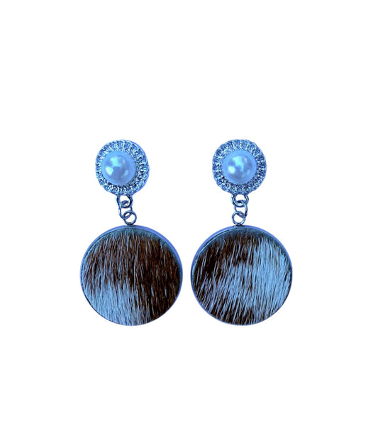 J6986A - 100% Hair on Hide Stud Dangle Earrings