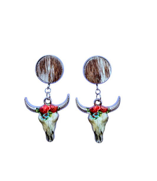 J7019E - 100% Hair on Hide Stud Dangle Earrings
