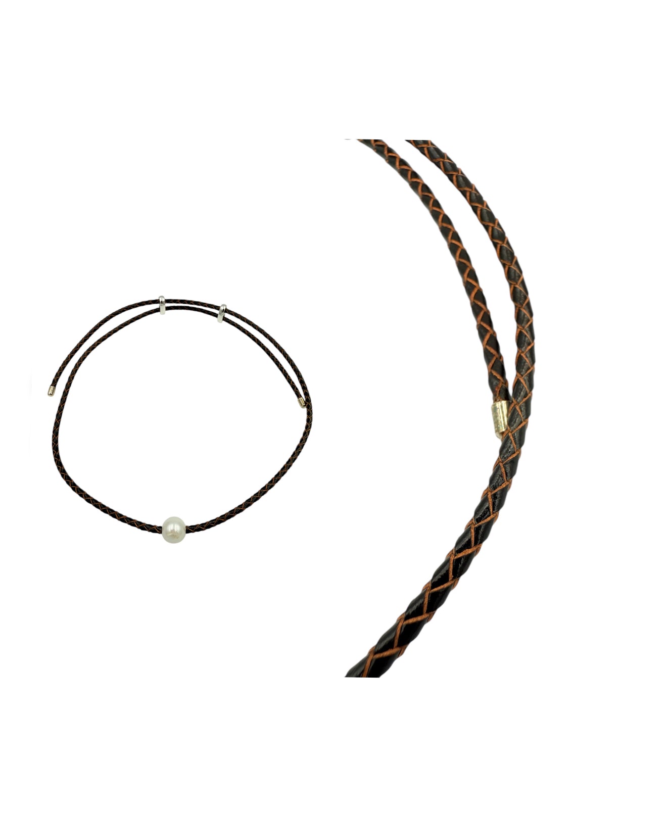 J7071 - 100% Leather Necklace W Freshwater Pearl