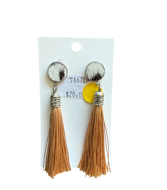 J6670T - 100% Hair on Hide Stud Tassel Earrings
