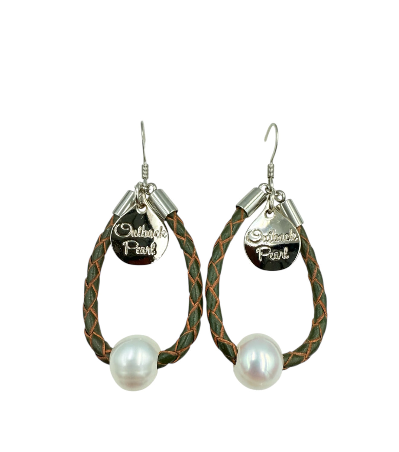 J7066B - Real Pearl Leather Hook Dangle Earring