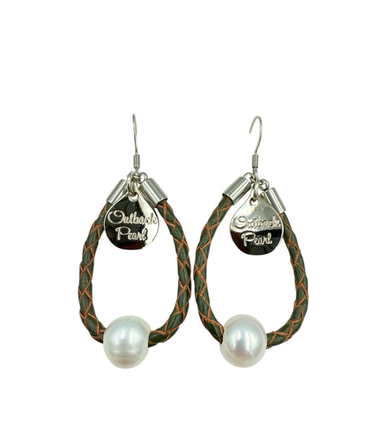 J7066B - Real Pearl Leather Hook Dangle Earring