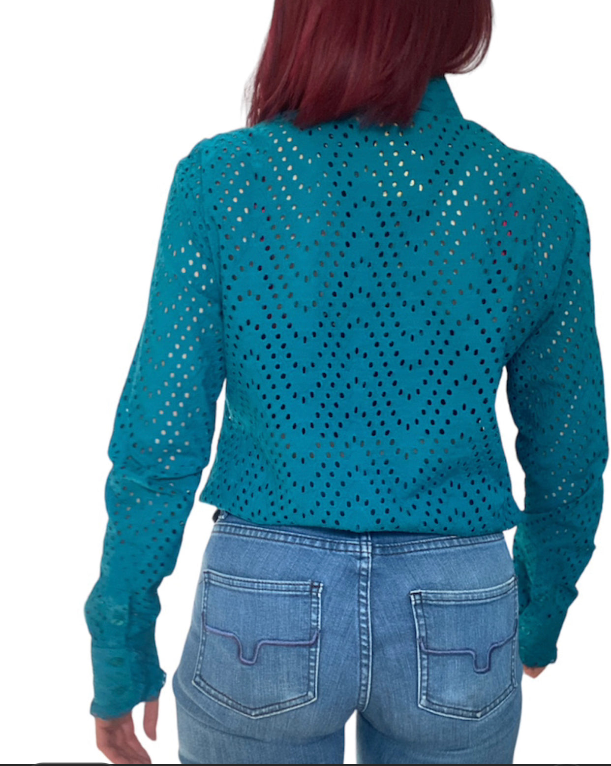 L1463- Florence Ladies Turquoise Broderie Western Shirt