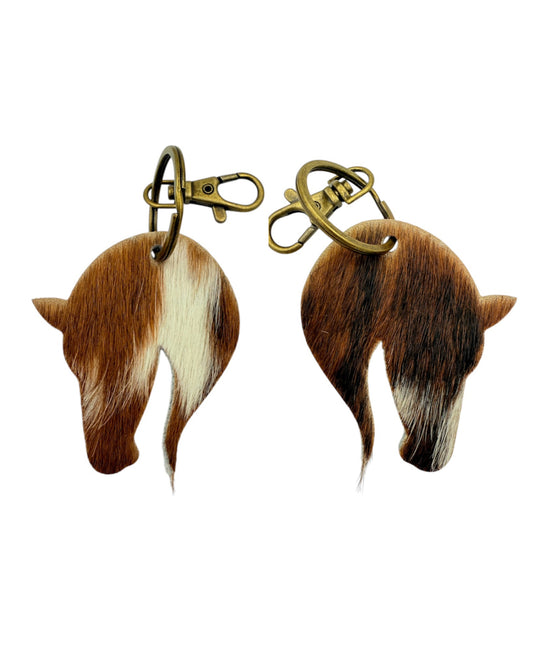 A8725 - Double Sided 100% Hair On Hide Leather Horse Keychain - Rawhide Western Wear 