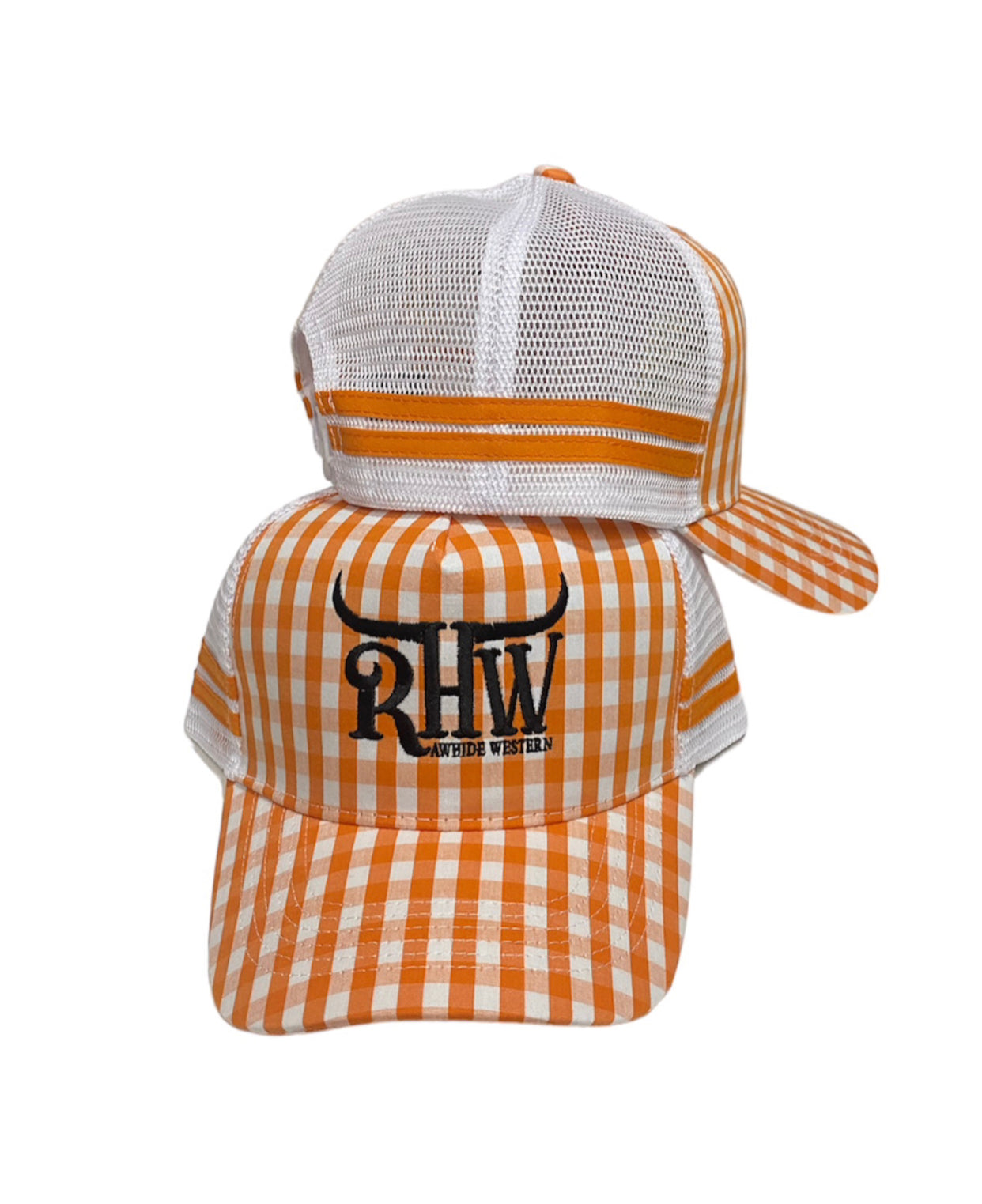 P4159 - RHW Orange Gingham Country Trucker Cap