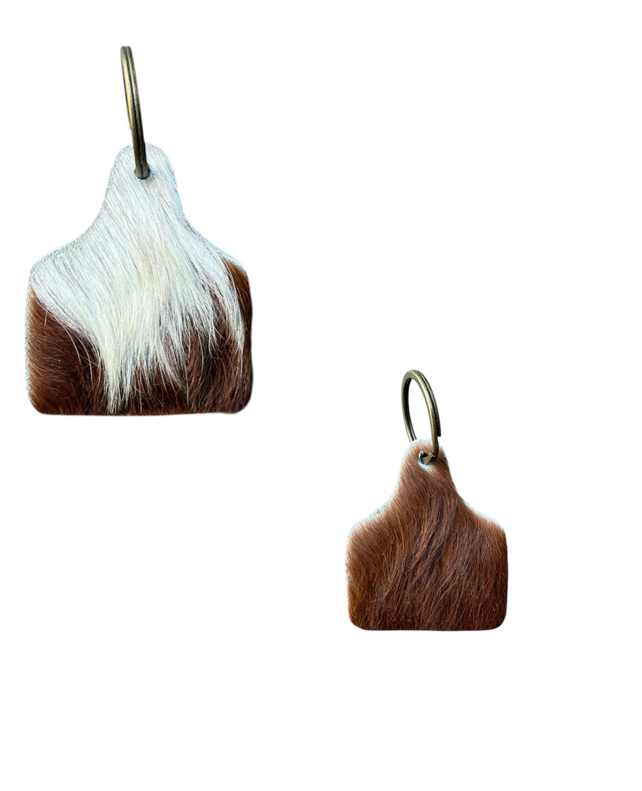 A8752 - Double Sided 100% Hair On Hide Leather Ear Tag Keychain