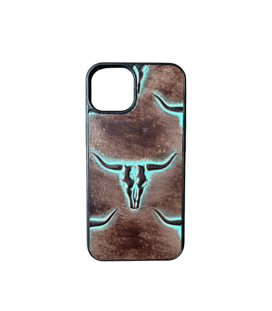 A8374 - IPhone 13 Tooled Leather w Rubber Case