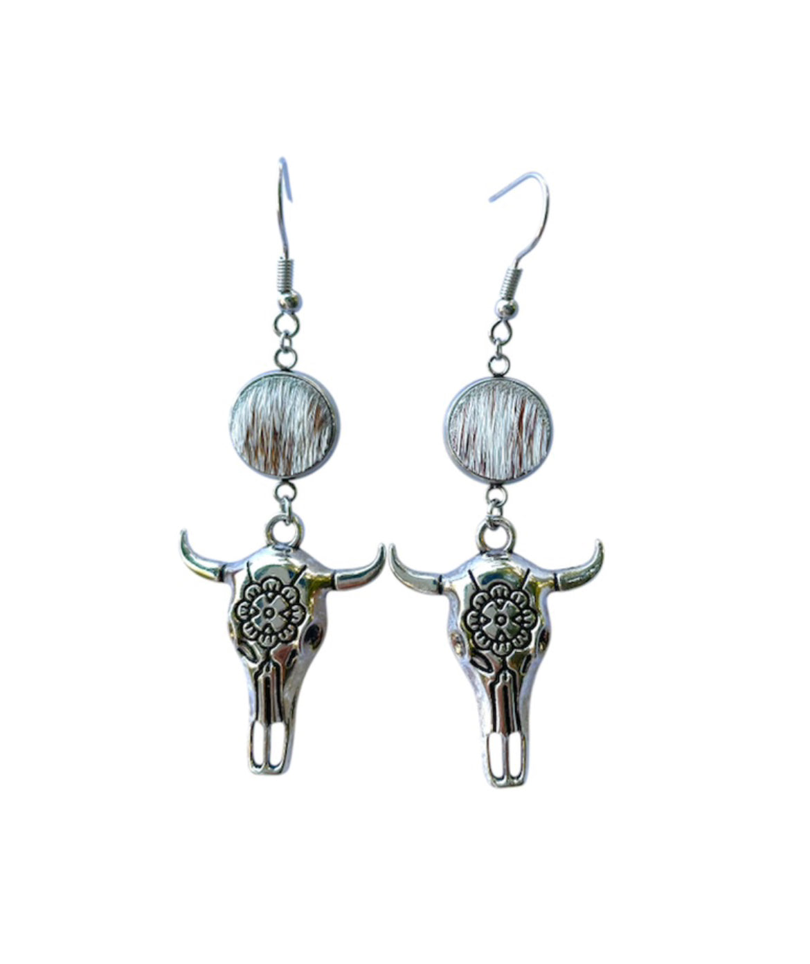 J6682D - 100% Hair on Hide Earrings with Steer Head