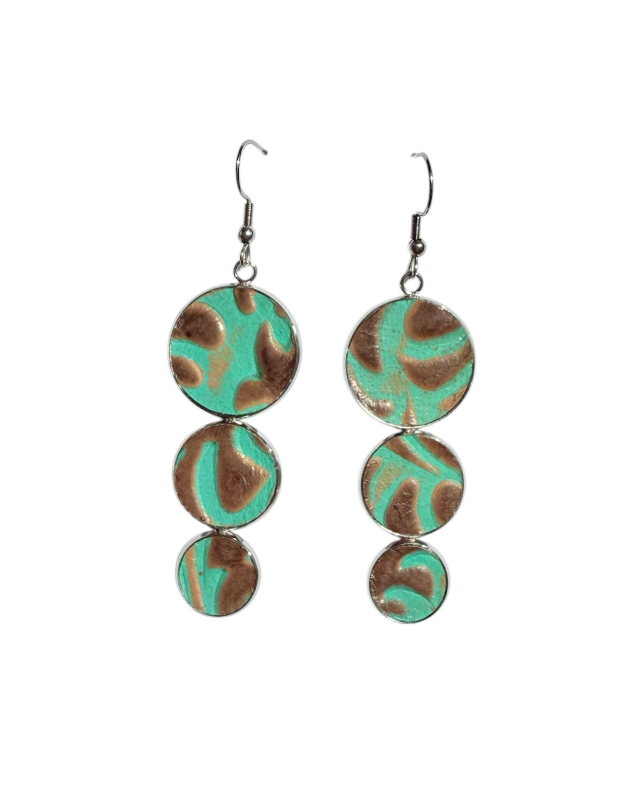 J7023 - Real Leather Metal Casing Dangle Earrings