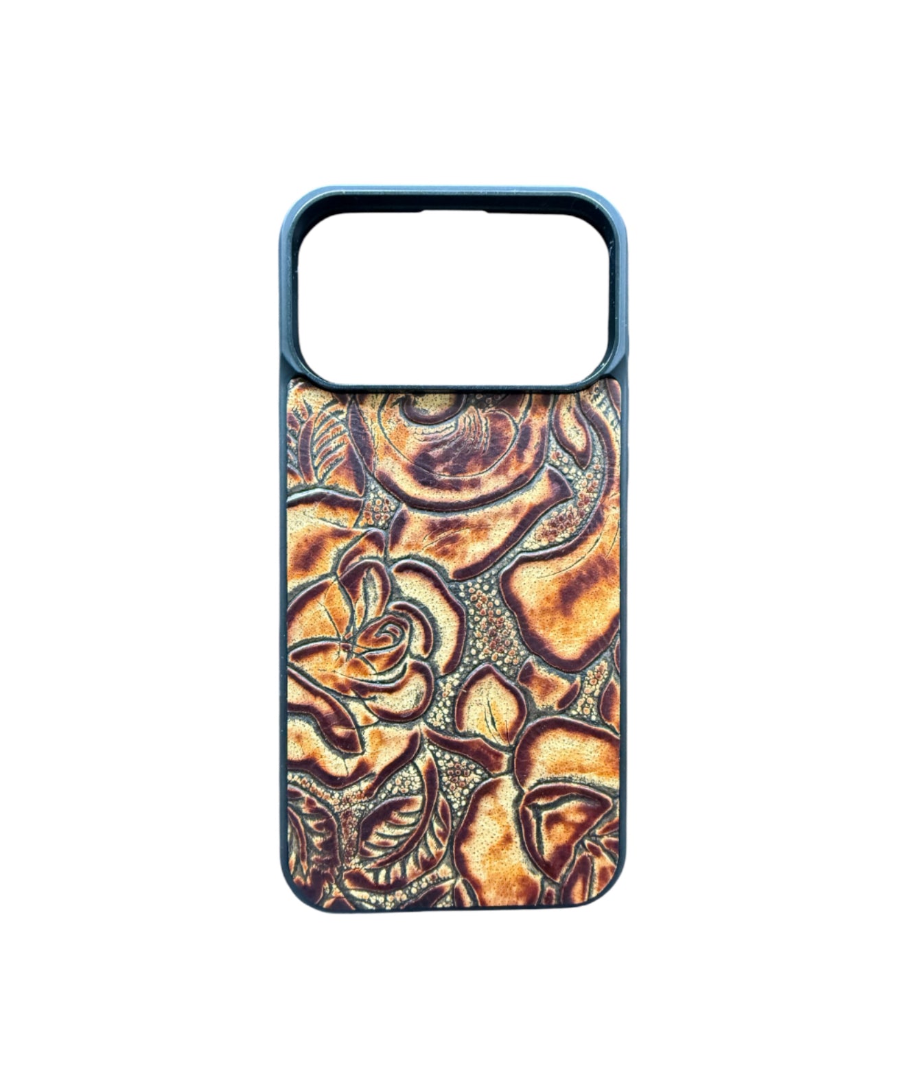 A8964 - IPhone 17 Pro Max Tooled Leather w Rubber Case - Rawhide Western Wear 