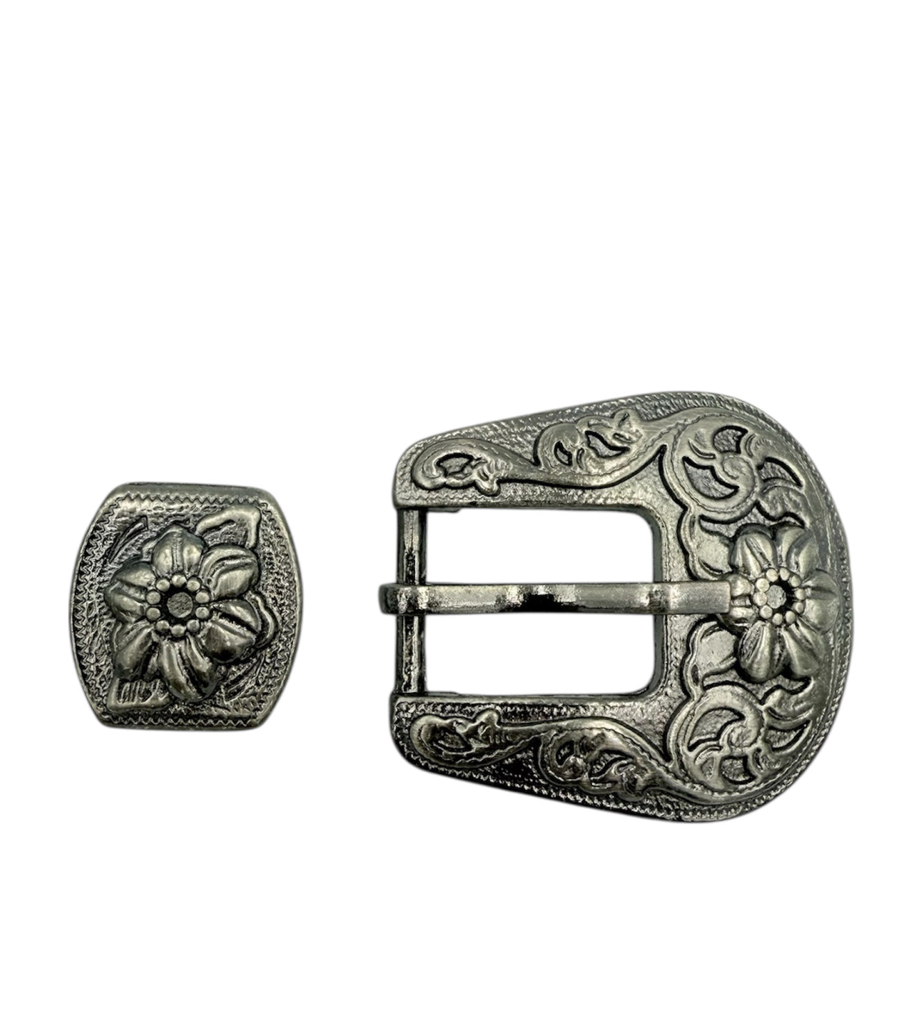 A7379 - Floral Gun Metal Grey Buckle & Keeper
