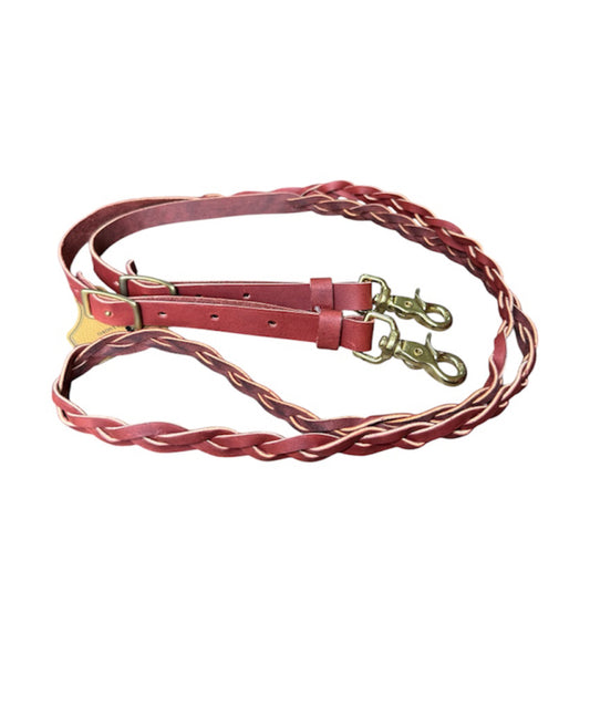 T5559 -  Aust Made Red hide Endless 3 Plaited Leather Reins