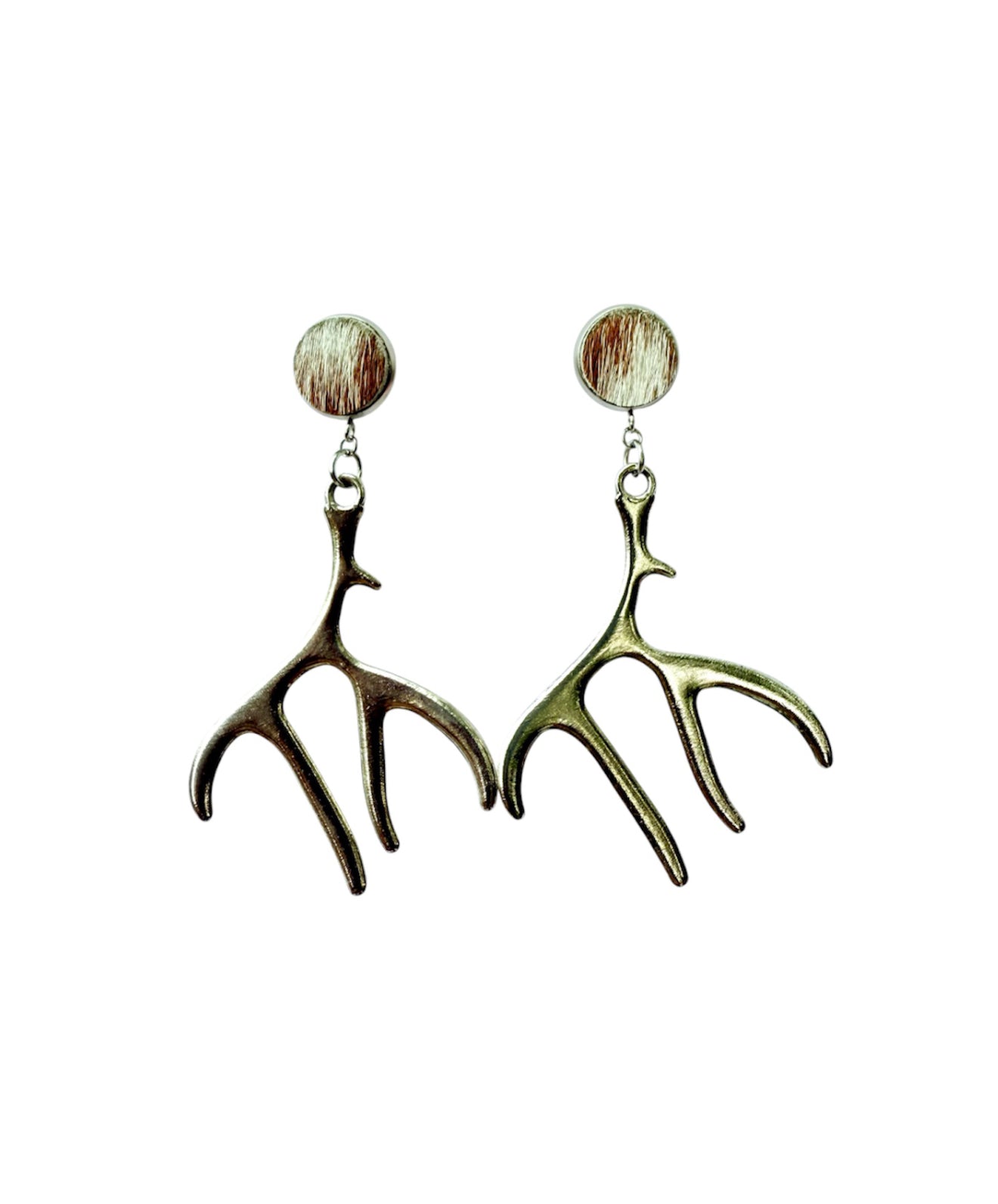 J7122 - 100% Hair on Hide Stud w Antler Earrings