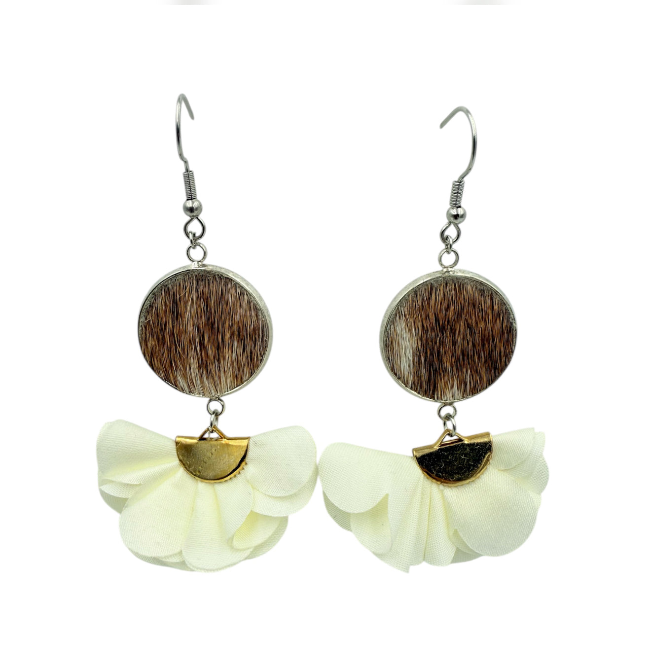 J7074D - Flower 100% Hair on Hide Earrings