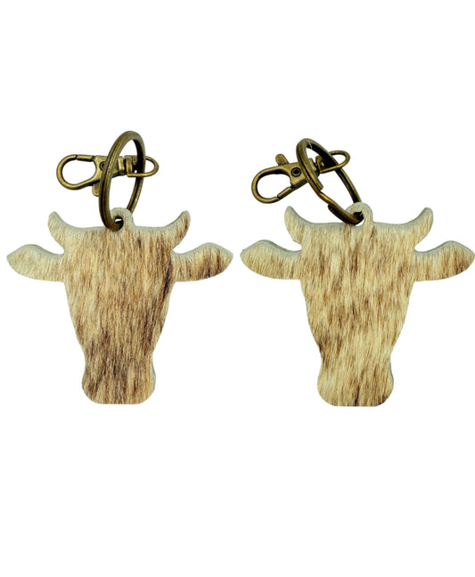 A8734 - Double Sided 100% Hair On Hide Leather Cow Keychain - Rawhide Western Wear 
