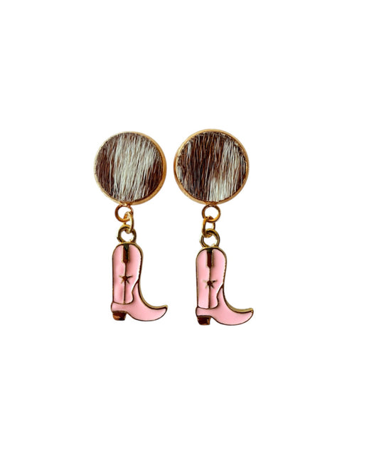J7017C - 100% Hair on Hide Stud Dangle Earrings - Rawhide Western Wear 