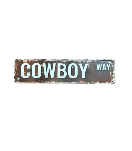A8912A - Cowboy Way Print Light Wooden Street Sign