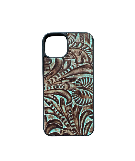 A8374 - IPhone 13 Tooled Leather w Rubber Case - Rawhide Western Wear 