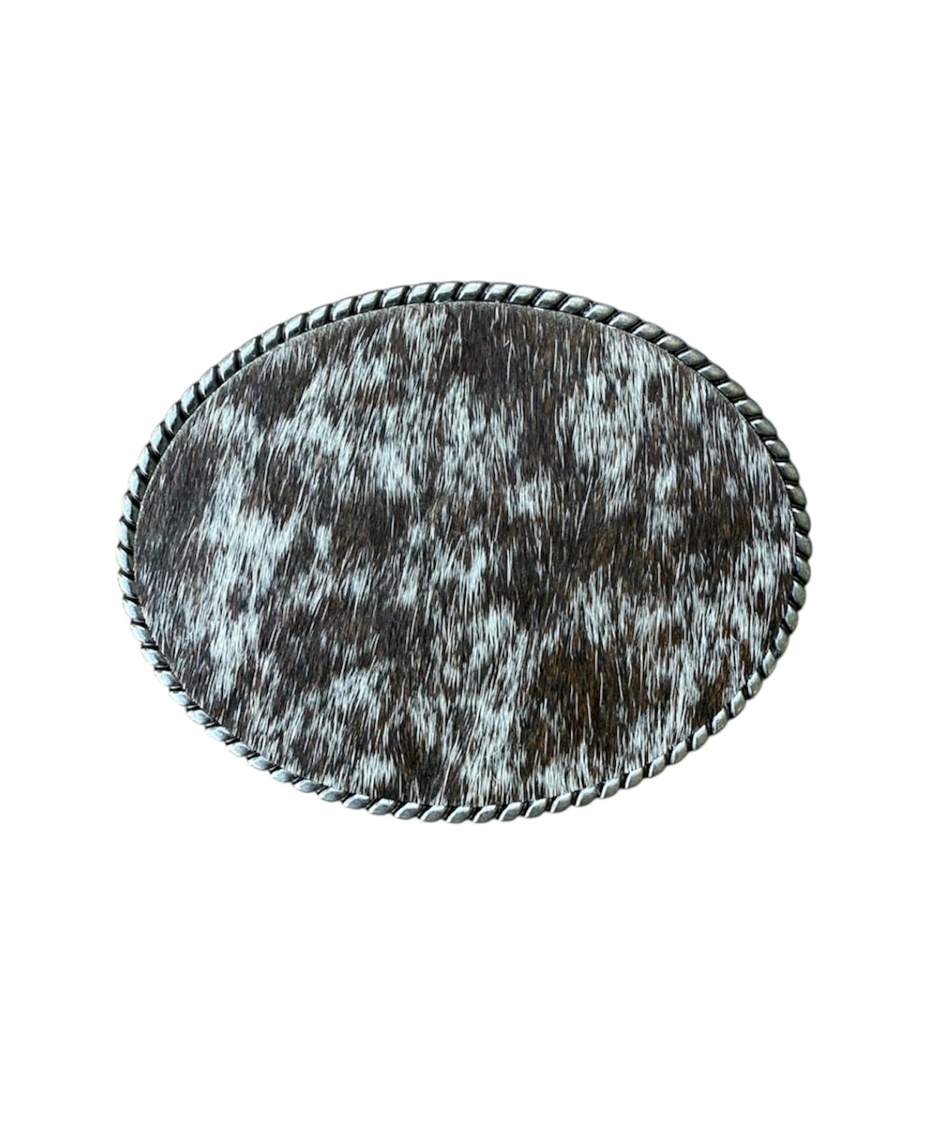 A8874A - Silver Antique Colour Western Buckle w Real Cowhide insert - Rawhide Western Wear 