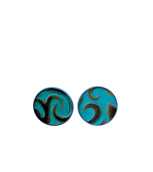 J6963A -  Real Tooled Leather  Stud Earrings