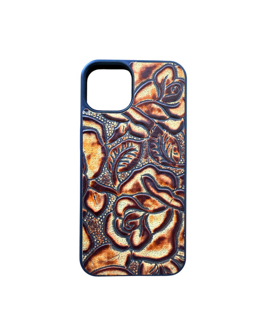 A8425 - IPhone 13 Tooled Leather w Rubber Case - Rawhide Western Wear 