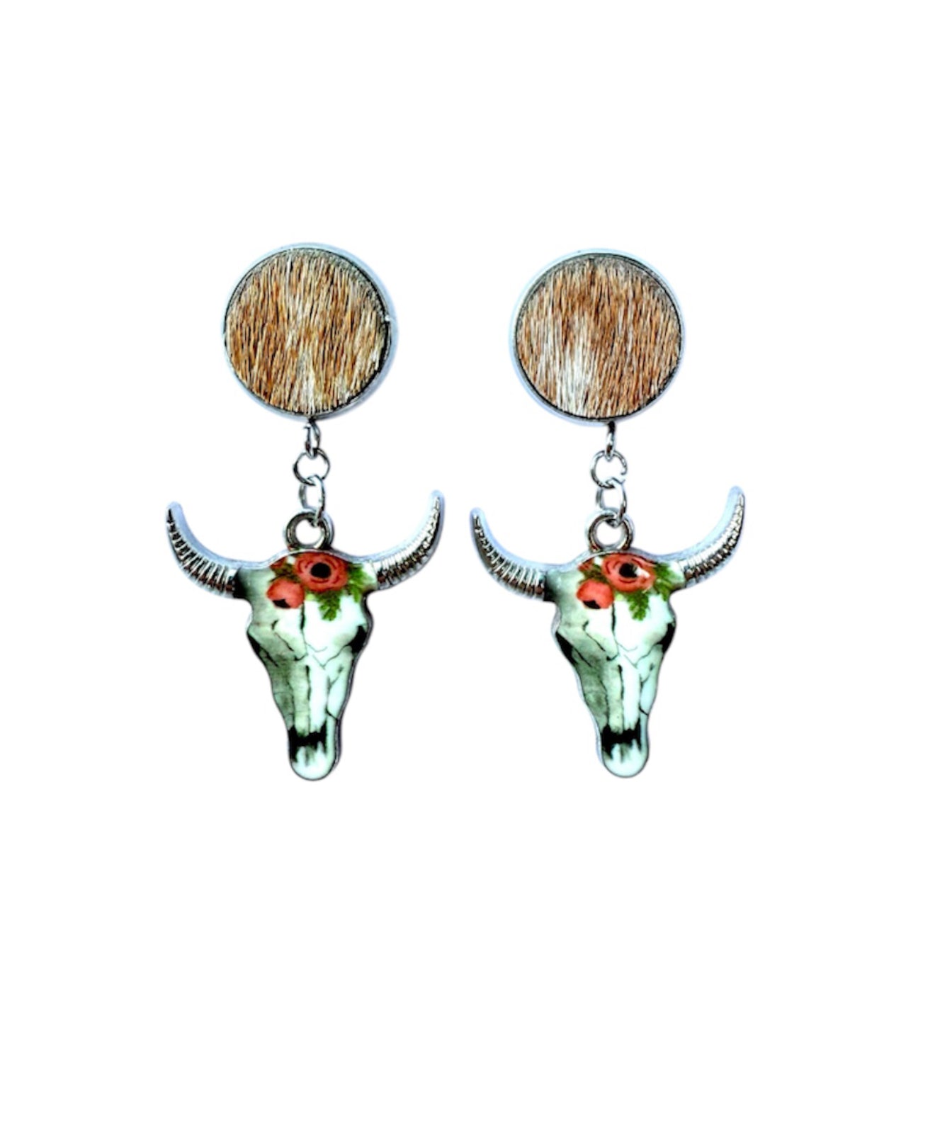 J7019 - 100% Hair on Hide Stud Dangle Earrings