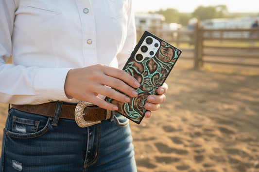 A8717 - Samsung S24 Ultra Tooled Leather w Rubber Case - Rawhide Western Wear 
