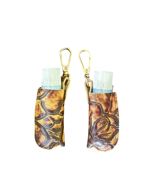 A9004 -  Real Tooled Leather Lip Balm Holder w Clip