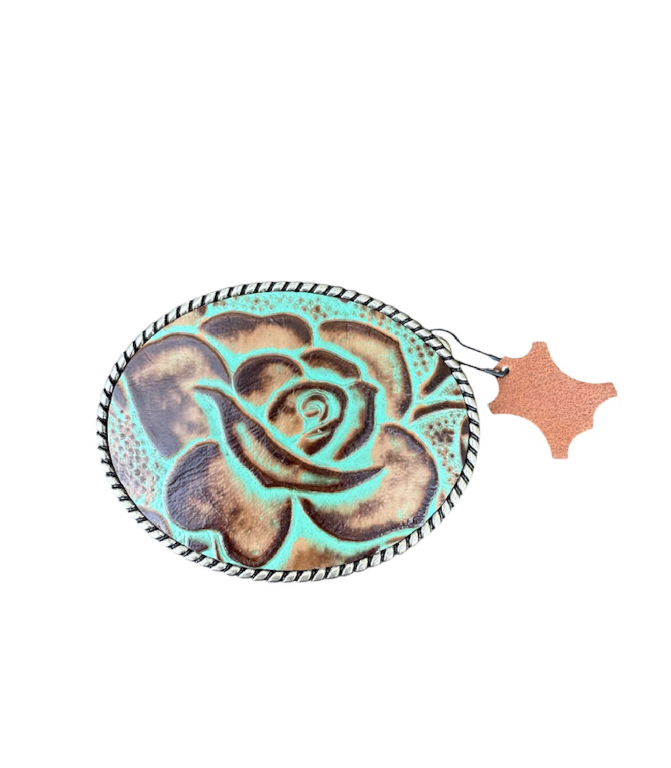 A8871 - Silver Antique Colour Western Buckle w Leather Tooled insert