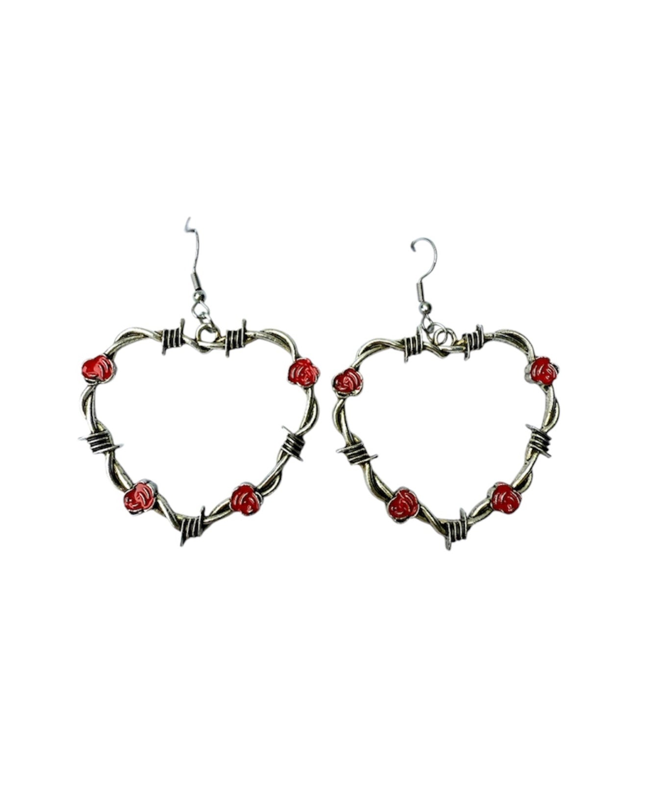 J7009 - Barb Heart Large Dangle Earrings