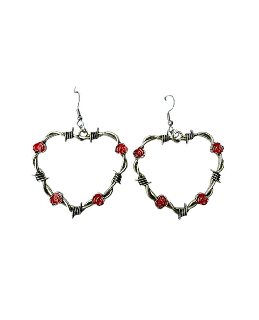 J7009 - Barb Heart Large Dangle Earrings