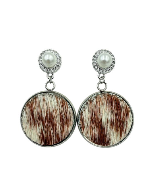 J7090B - 100% Hair on Hide Stud Dangle Earrings