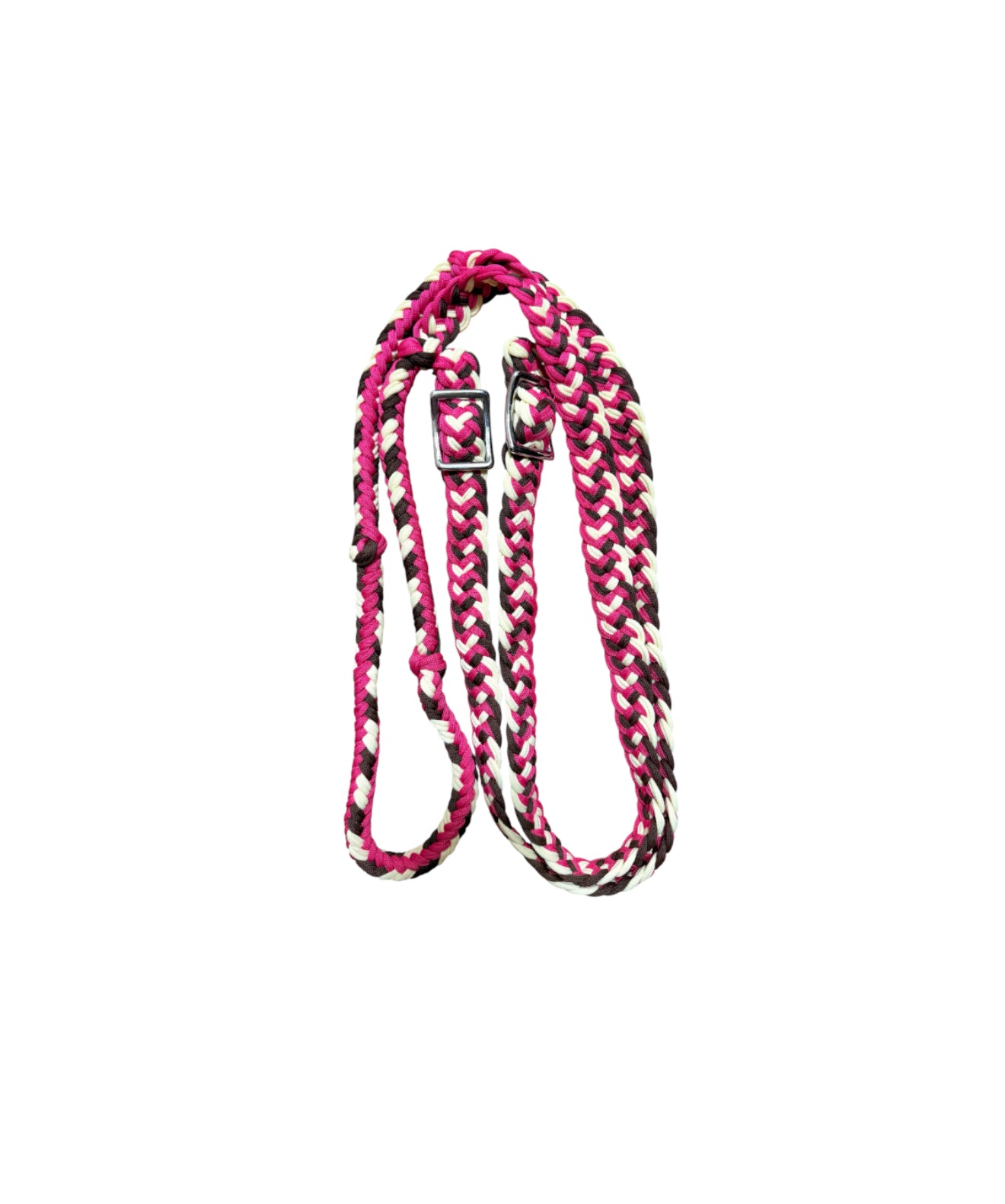 T5301  - Three Colour Braided Barrel Reins with Knots