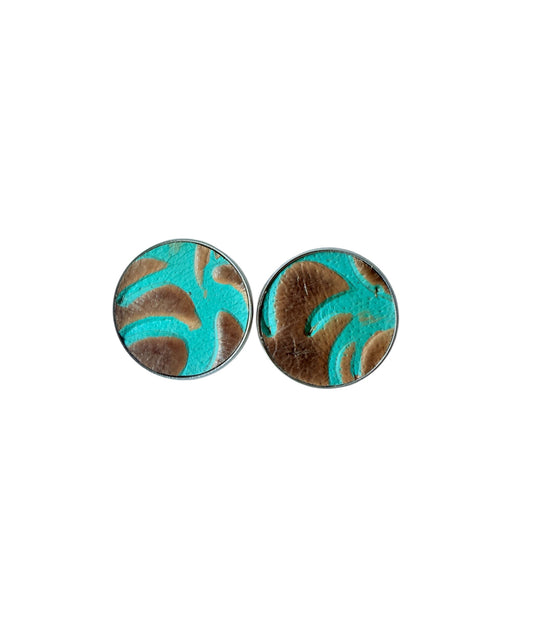 J6963A -  Real Tooled Leather  Stud Earrings - Rawhide Western Wear 
