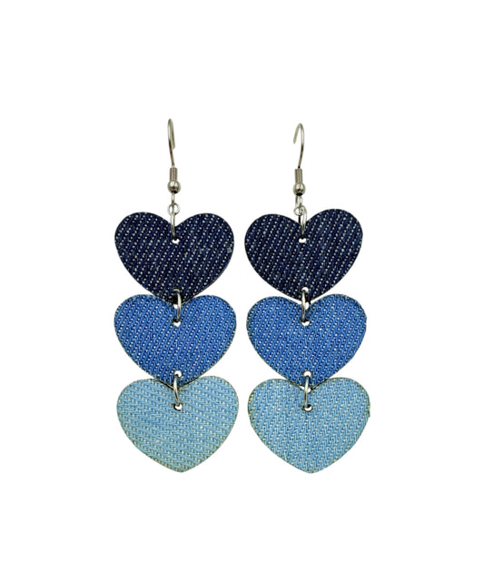 J7044A - 3 Different Shades of Denim Dangle Earrings