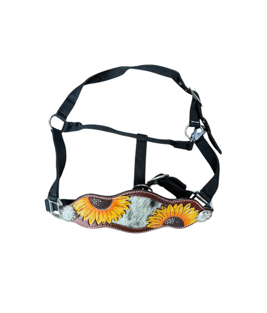 16829 - Painted Sunflower Nylon bronc halter with cowhide inlay