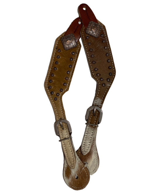 SS44a - Ladies Hair  On Hide Spur Straps - Indian Head Conchos
