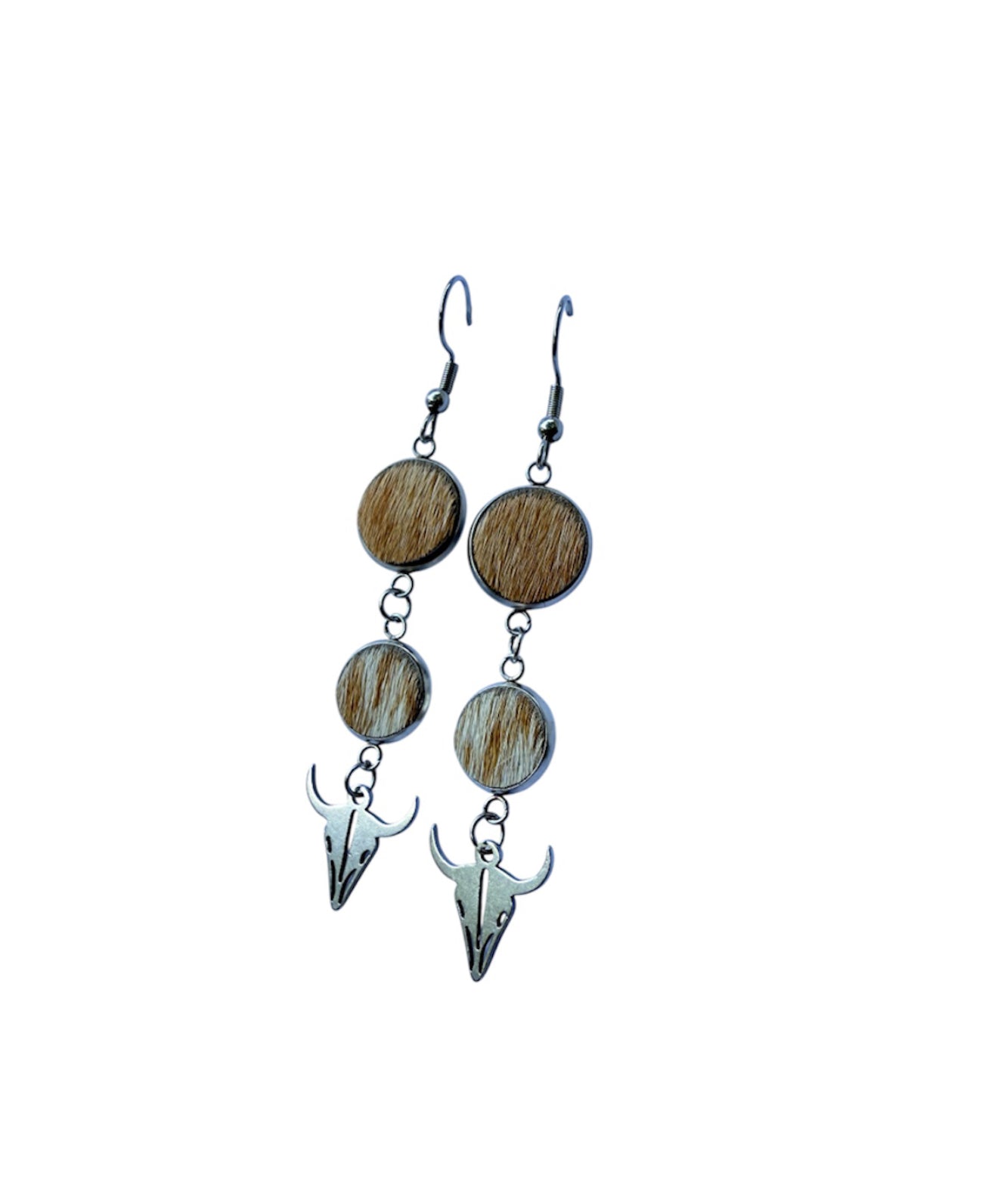 J7042B - 100% Hair on Hide Earrings with Steer Head
