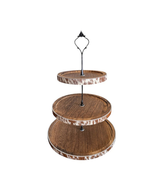 A8907 - Wooden Cupcake/Fruit Stand w Cowhide Trim