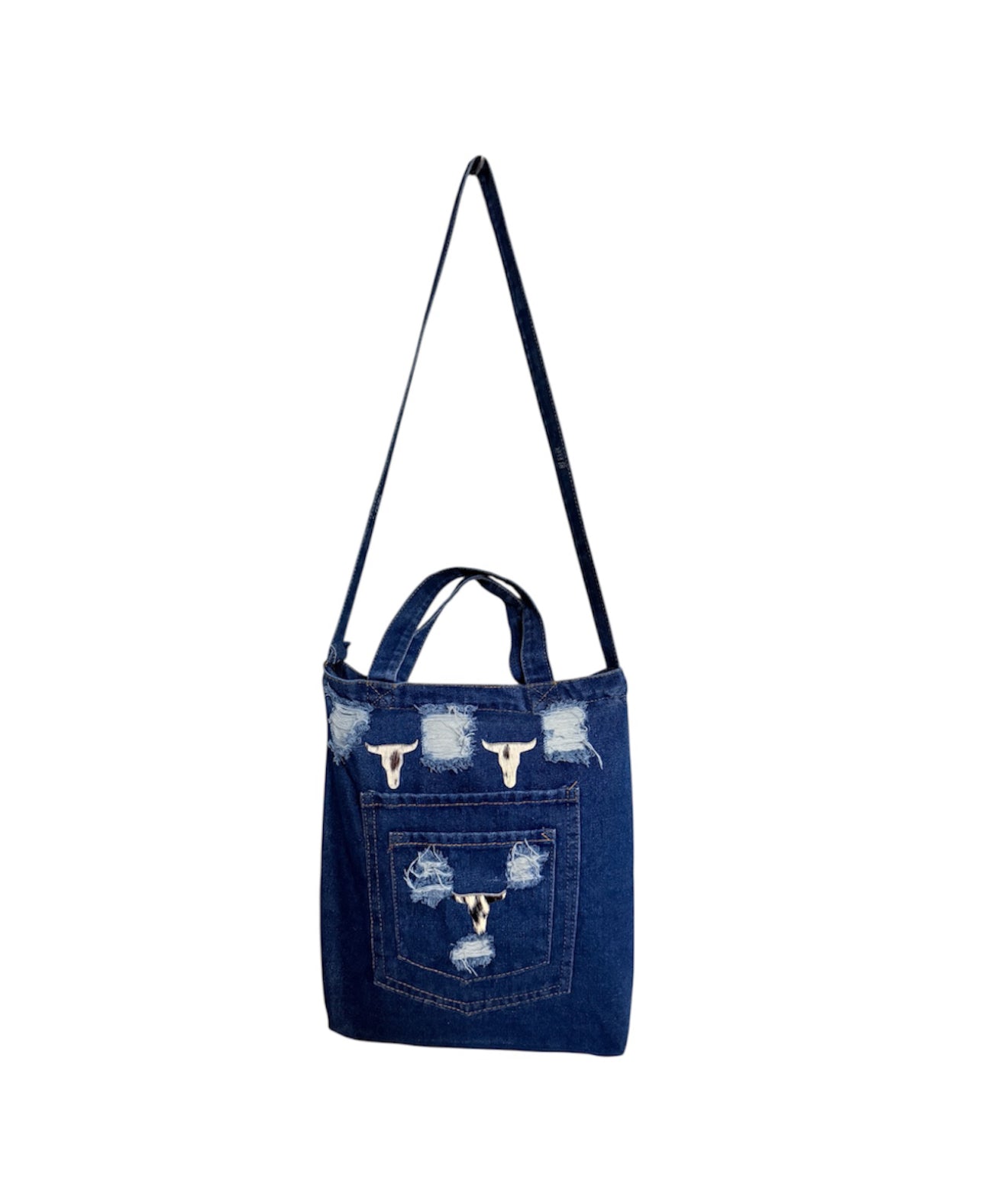 A8114A - Denim Cross Body/Shoulder Bag w Real Cowhide