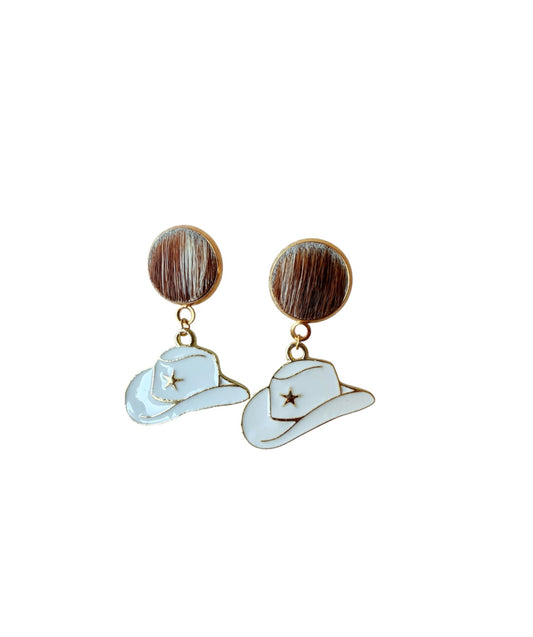 J7018D - 100% Hair on Hide Stud Dangle Earrings - Rawhide Western Wear 