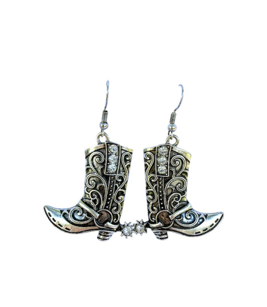 J6429 - Antique Silver Boot Charm Earrings