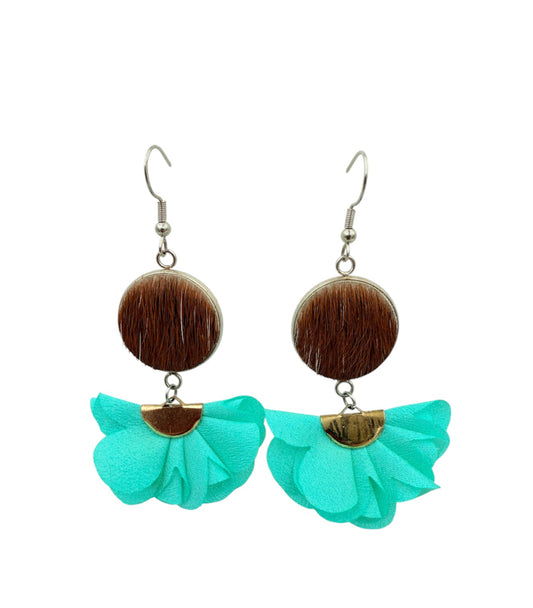 J7074 - Flower 100% Hair on Hide Earrings