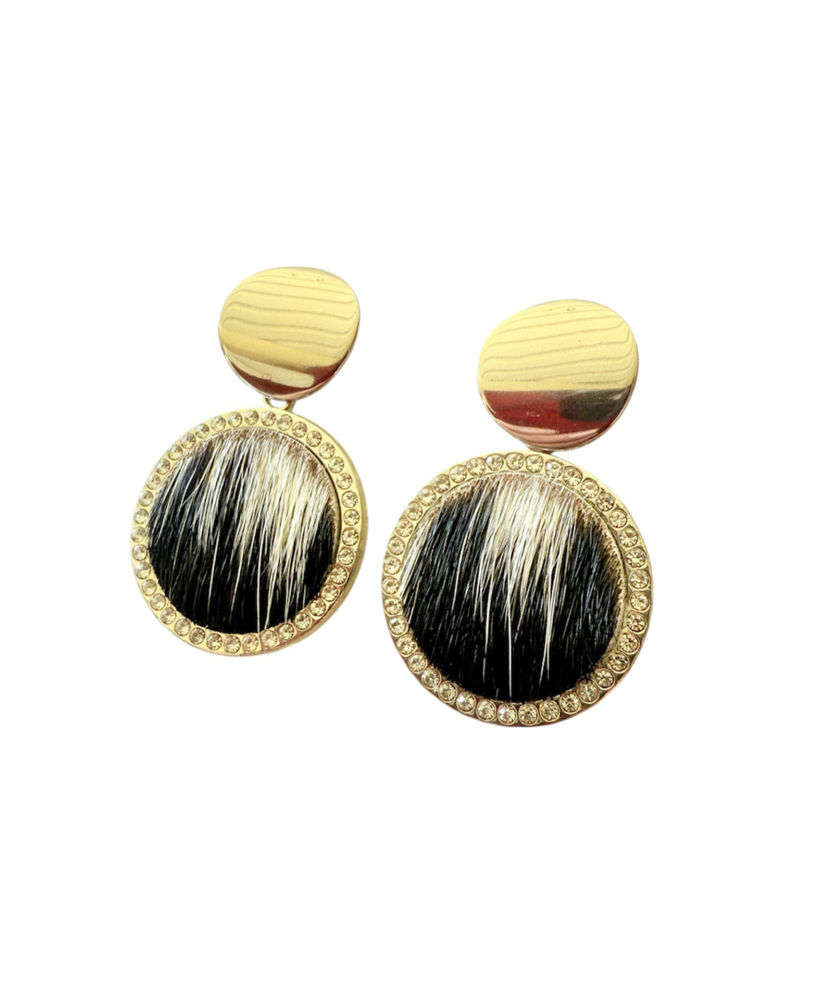 J6684D - 100% Hair on Hide Earrings with Diamantes - Rawhide Western Wear 
