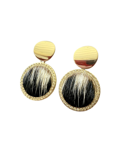 J6684D - 100% Hair on Hide Earrings with Diamantes - Rawhide Western Wear 